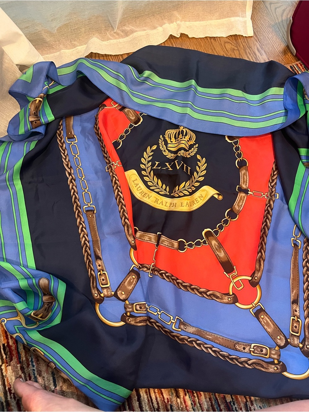 Ralph Lauren Navy, Red & Blue Equestrian Silk Scarf
